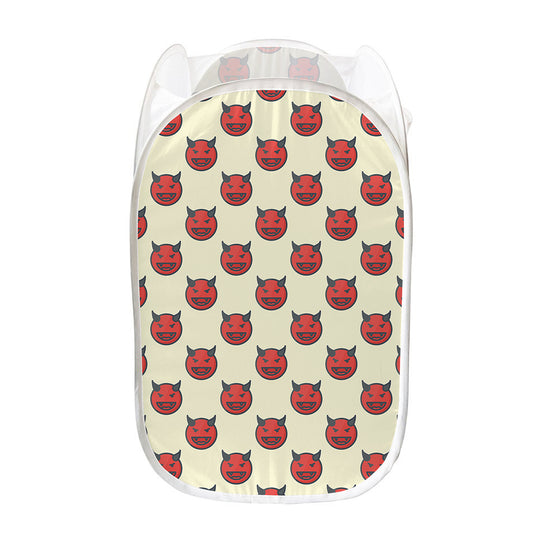 Devil Emoji Pattern Print Mesh Laundry Hamper