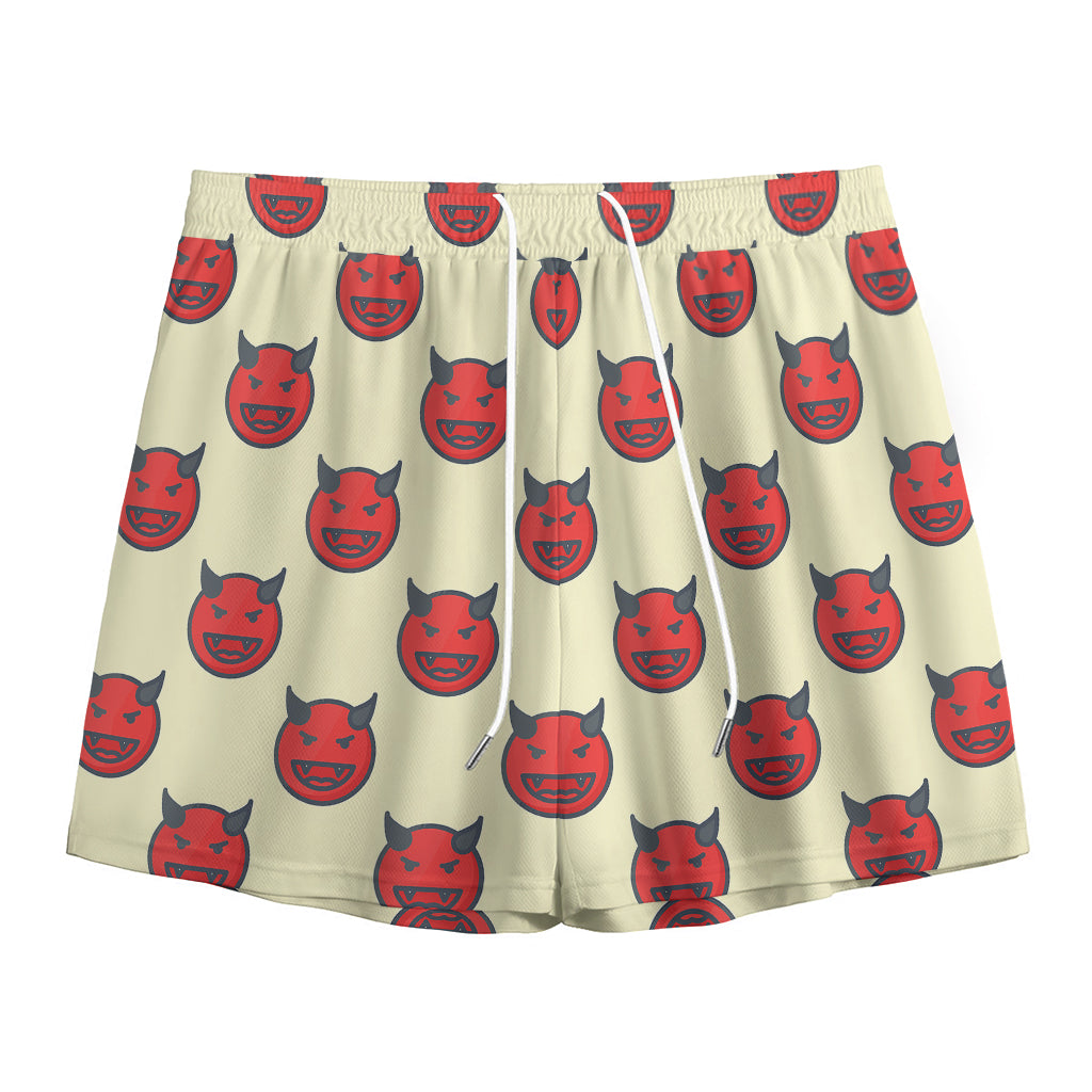 Devil Emoji Pattern Print Mesh Shorts