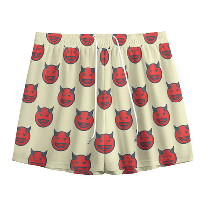 Devil Emoji Pattern Print Mesh Shorts