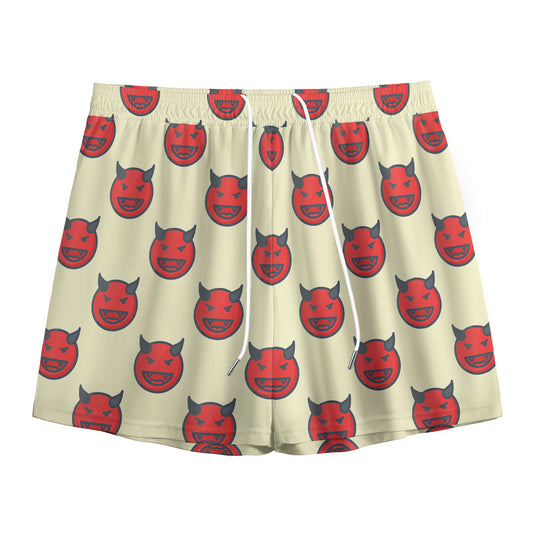 Devil Emoji Pattern Print Mesh Shorts