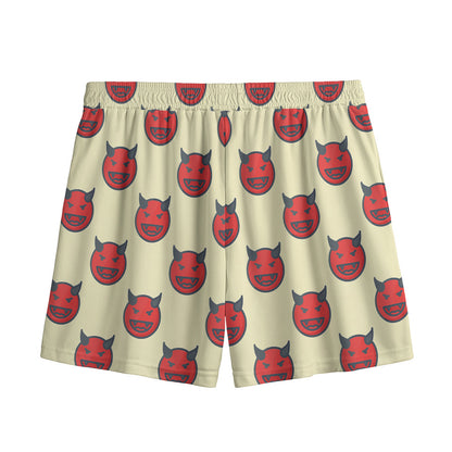 Devil Emoji Pattern Print Mesh Shorts