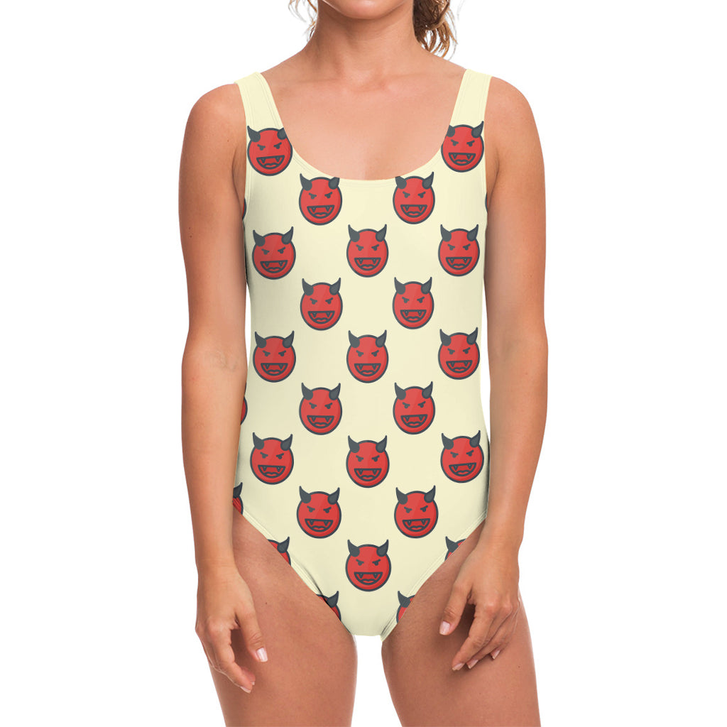 Devil Emoji Pattern Print One Piece Swimsuit