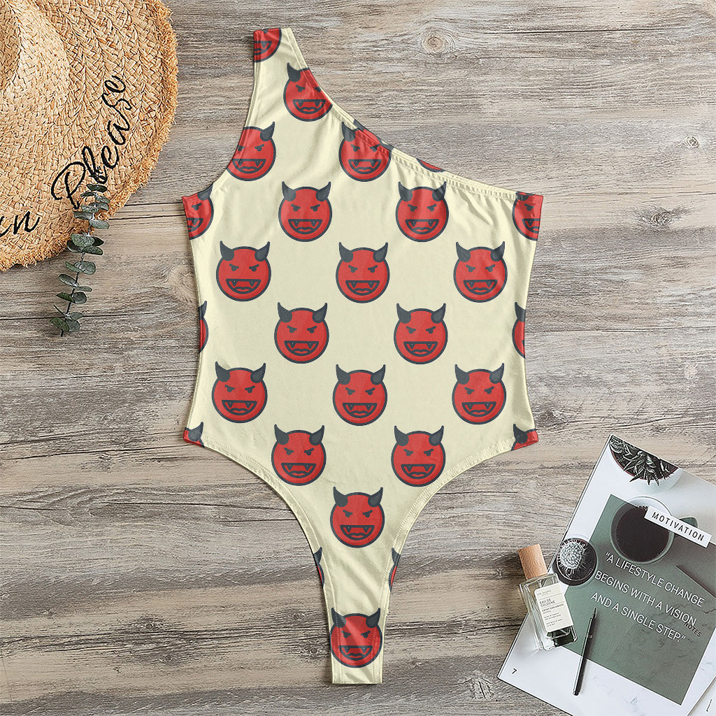 Devil Emoji Pattern Print One Shoulder Bodysuit