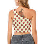 Devil Emoji Pattern Print One Shoulder Crop Top