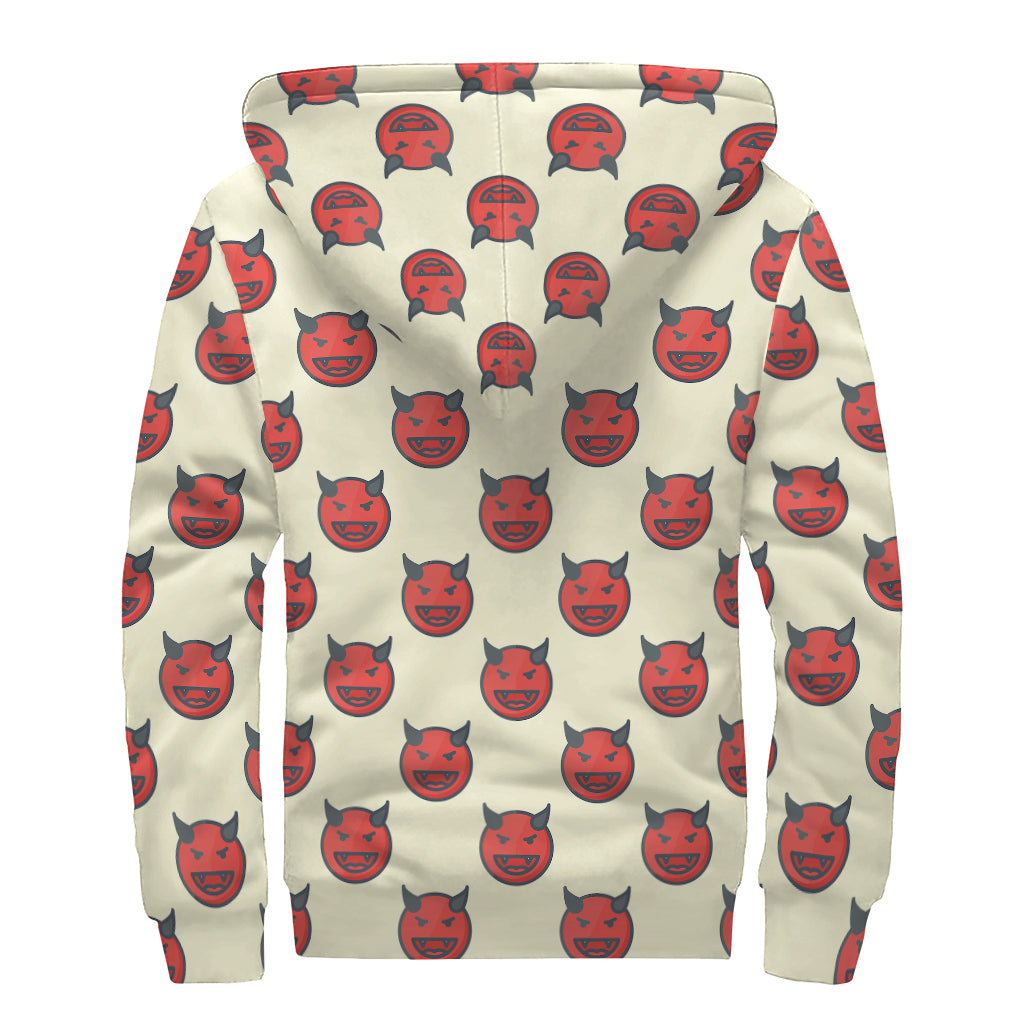 Devil Emoji Pattern Print Sherpa Lined Zip Up Hoodie