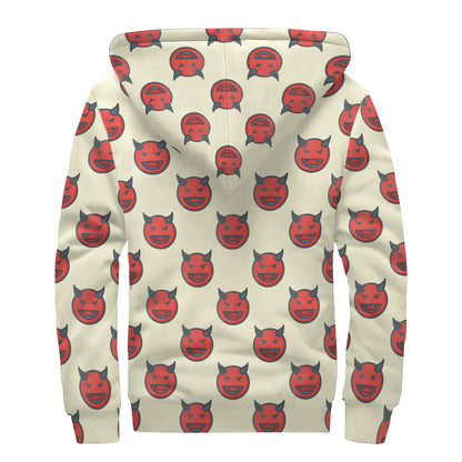 Devil Emoji Pattern Print Sherpa Lined Zip Up Hoodie