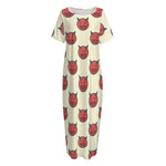 Devil Emoji Pattern Print Short Sleeve Long Nightdress