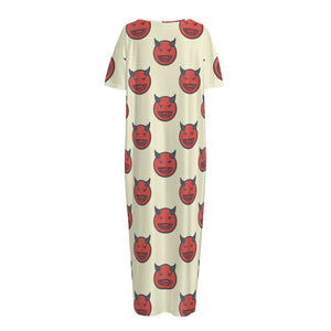 Devil Emoji Pattern Print Short Sleeve Long Nightdress