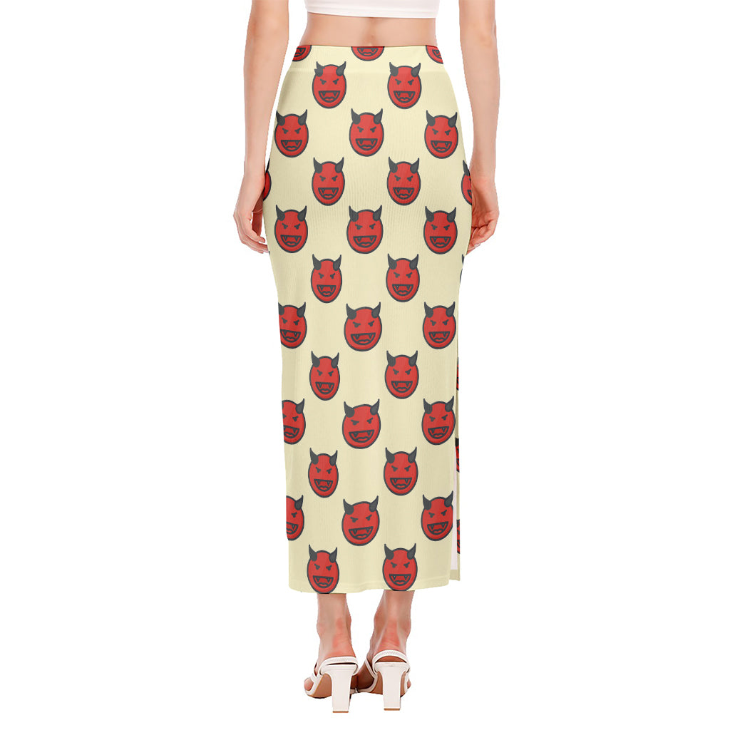 Devil Emoji Pattern Print Side Slit Maxi Skirt