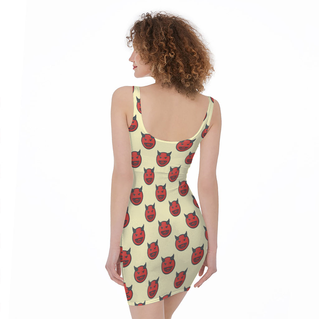 Devil Emoji Pattern Print Sleeveless Bodycon Dress