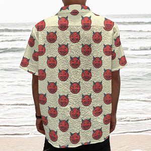 Devil Emoji Pattern Print Textured Short Sleeve Shirt