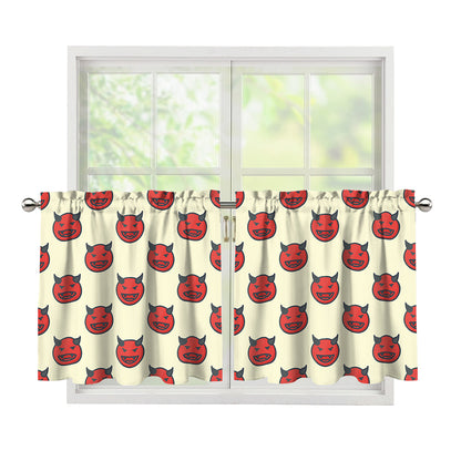 Devil Emoji Pattern Print Tier Curtains