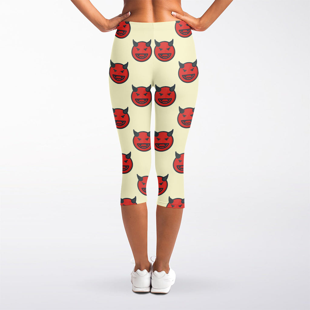 Devil Emoji Pattern Print Women's Capri Leggings