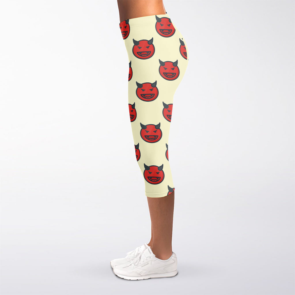 Devil Emoji Pattern Print Women's Capri Leggings