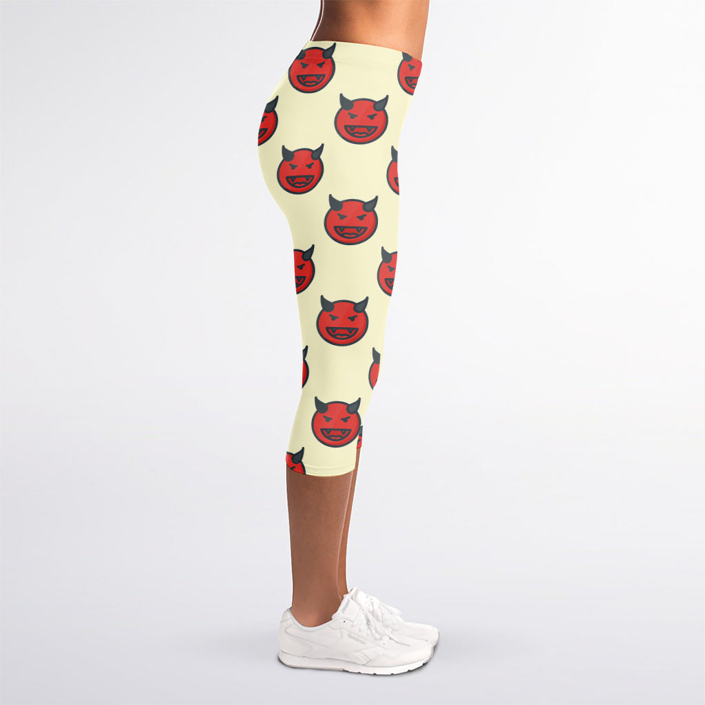 Devil Emoji Pattern Print Women's Capri Leggings