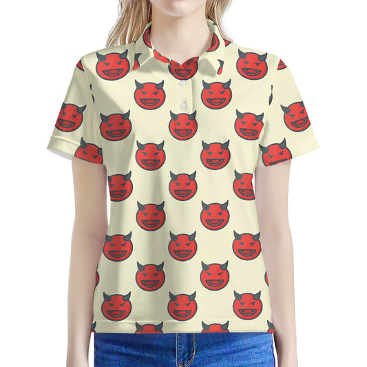 Devil Emoji Pattern Print Women's Polo Shirt