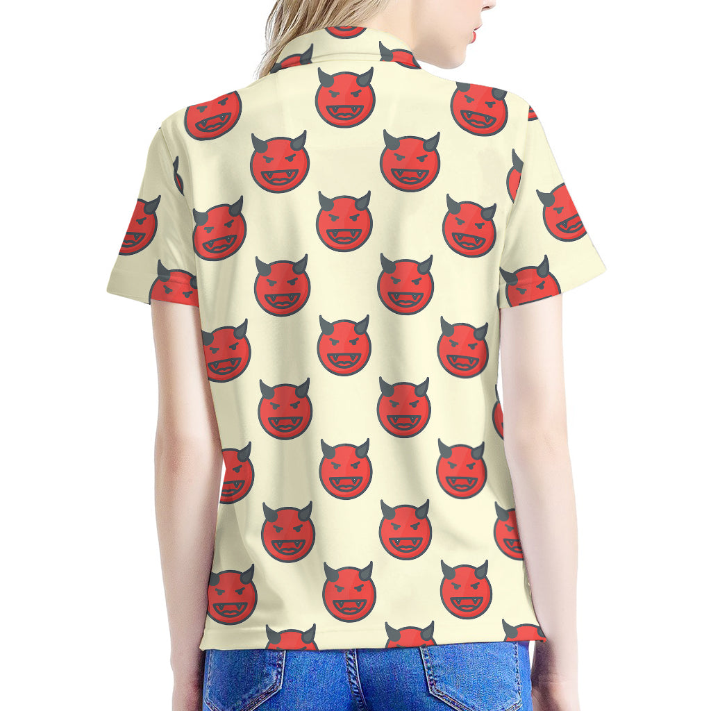 Devil Emoji Pattern Print Women's Polo Shirt