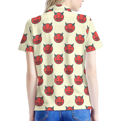 Devil Emoji Pattern Print Women's Polo Shirt