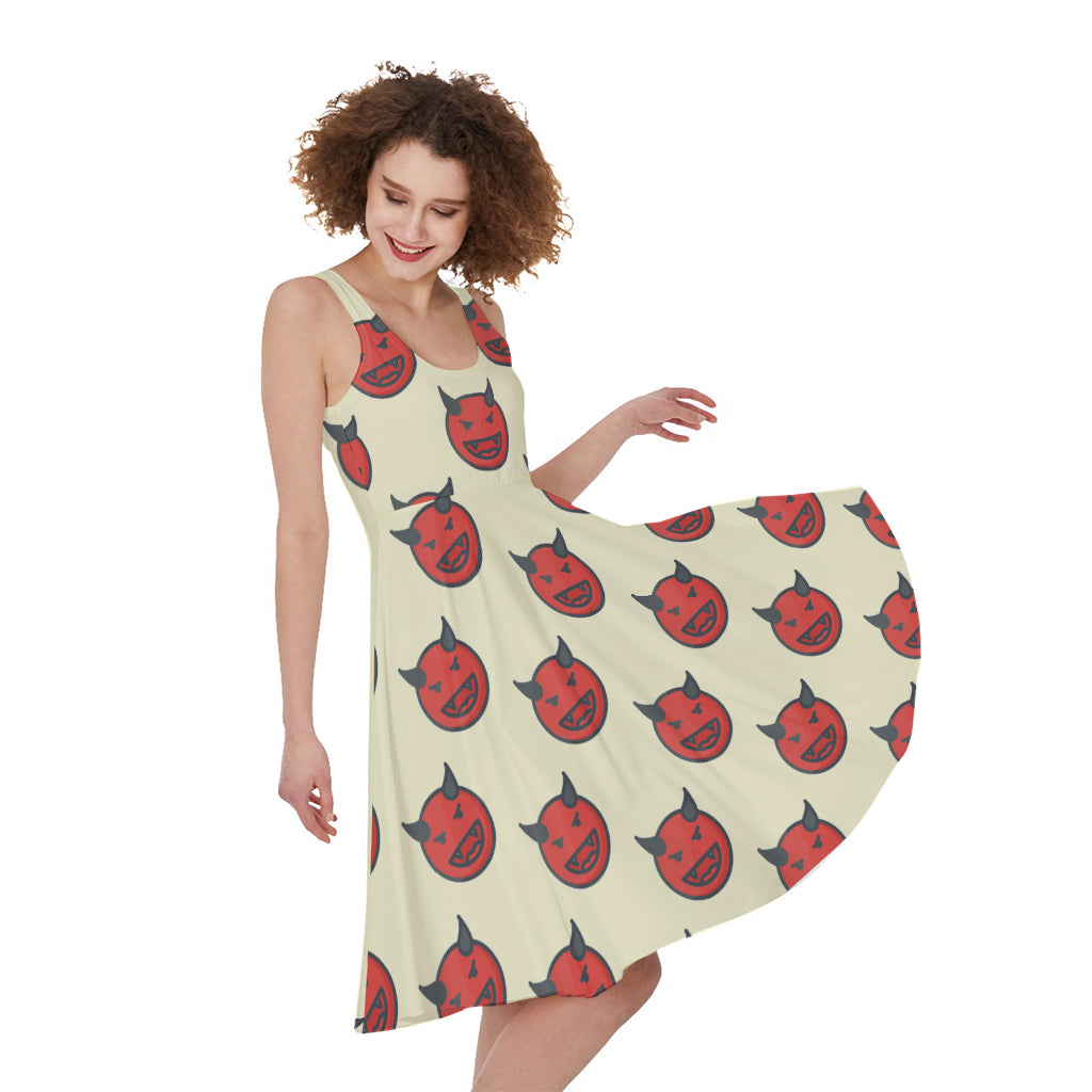Devil Emoji Pattern Print Women's Sleeveless Dress