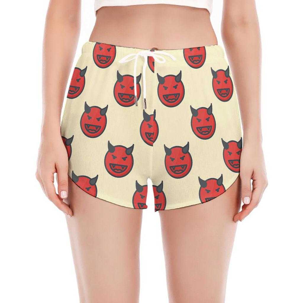 Devil Emoji Pattern Print Women's Split Running Shorts