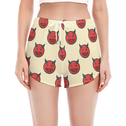 Devil Emoji Pattern Print Women's Split Running Shorts