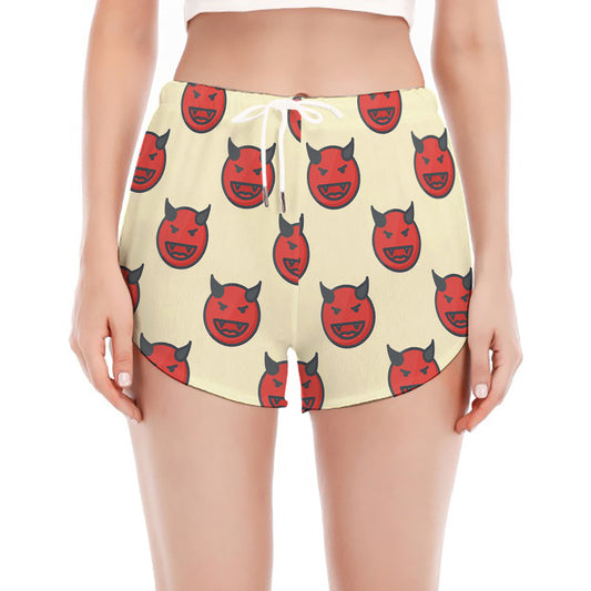 Devil Emoji Pattern Print Women's Split Running Shorts