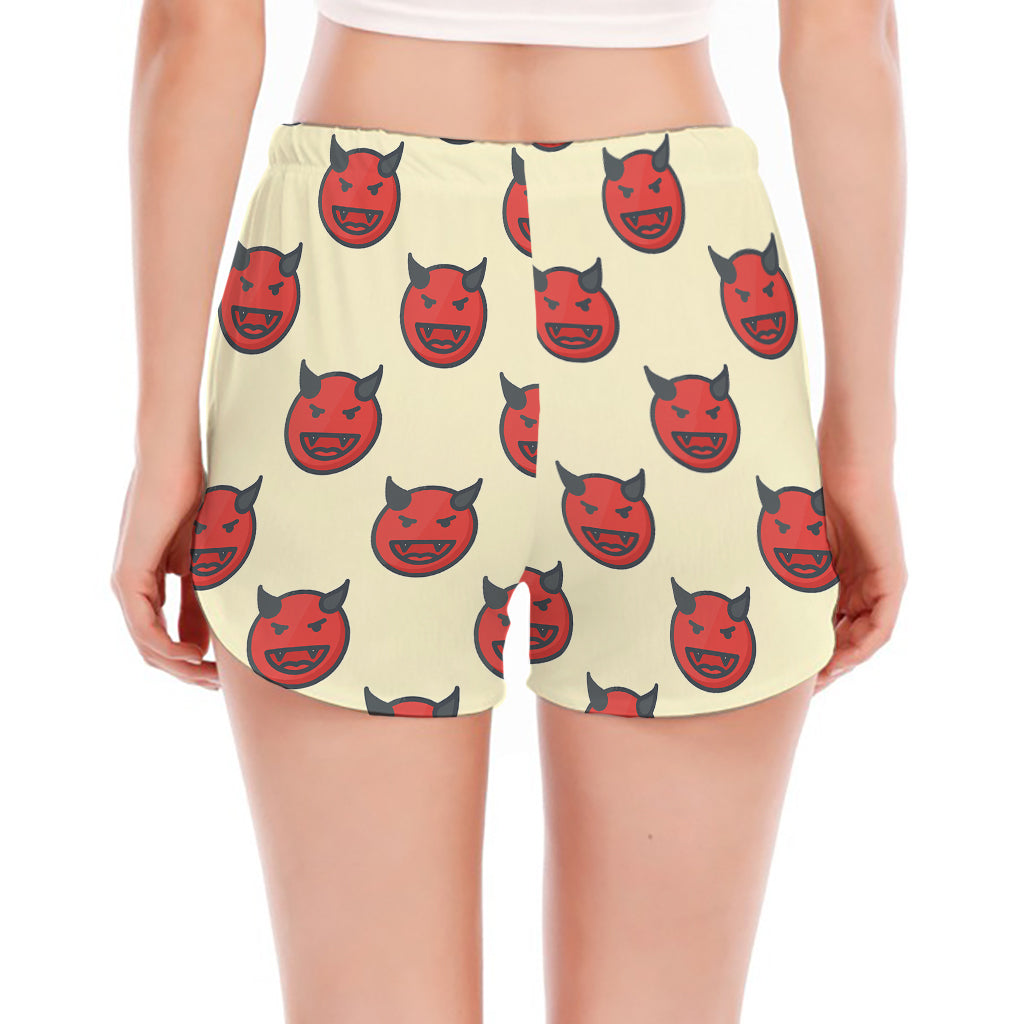 Devil Emoji Pattern Print Women's Split Running Shorts