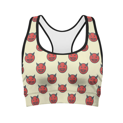 Devil Emoji Pattern Print Women's Sports Bra