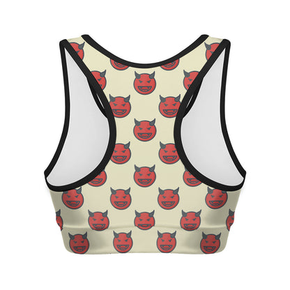 Devil Emoji Pattern Print Women's Sports Bra