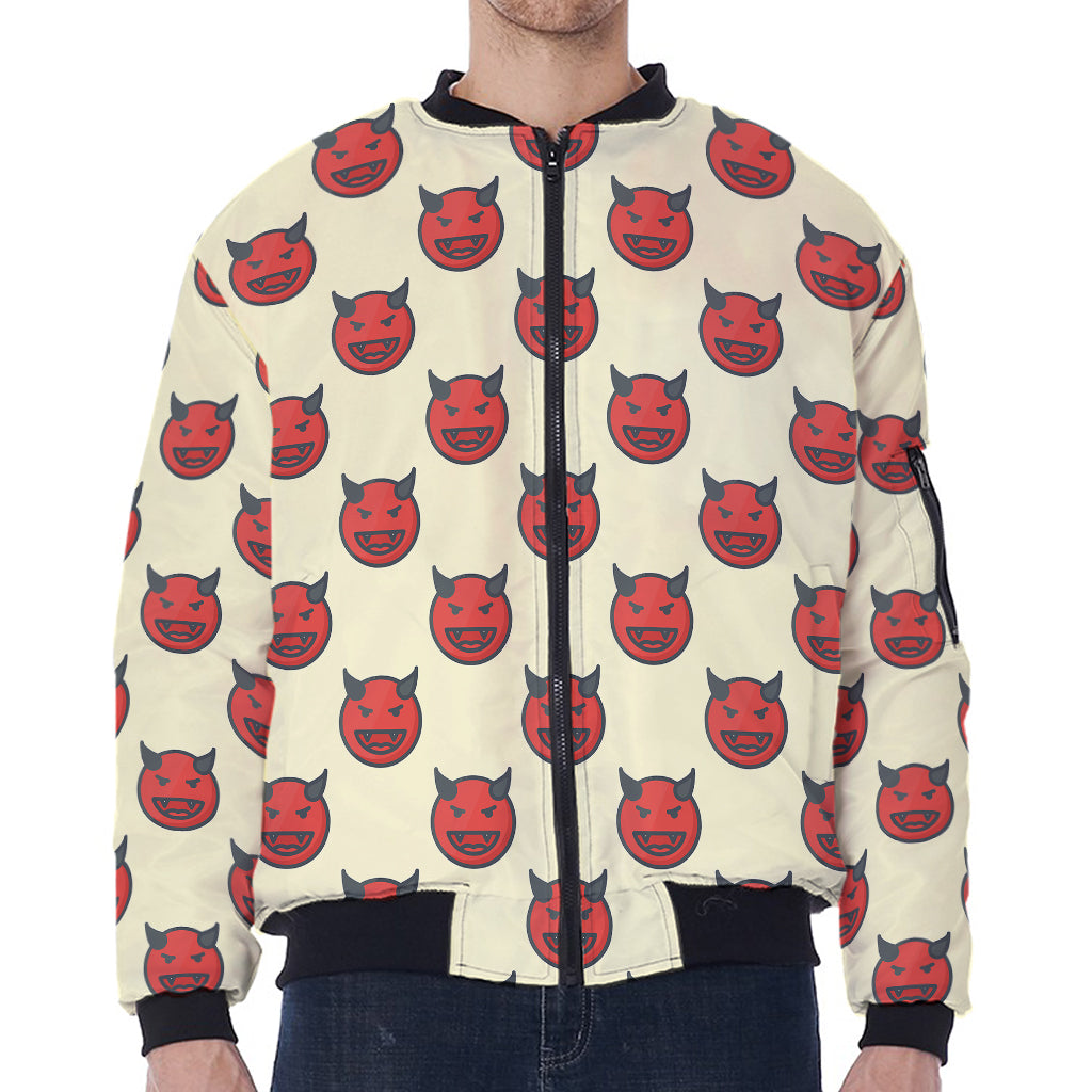 Devil Emoji Pattern Print Zip Sleeve Bomber Jacket