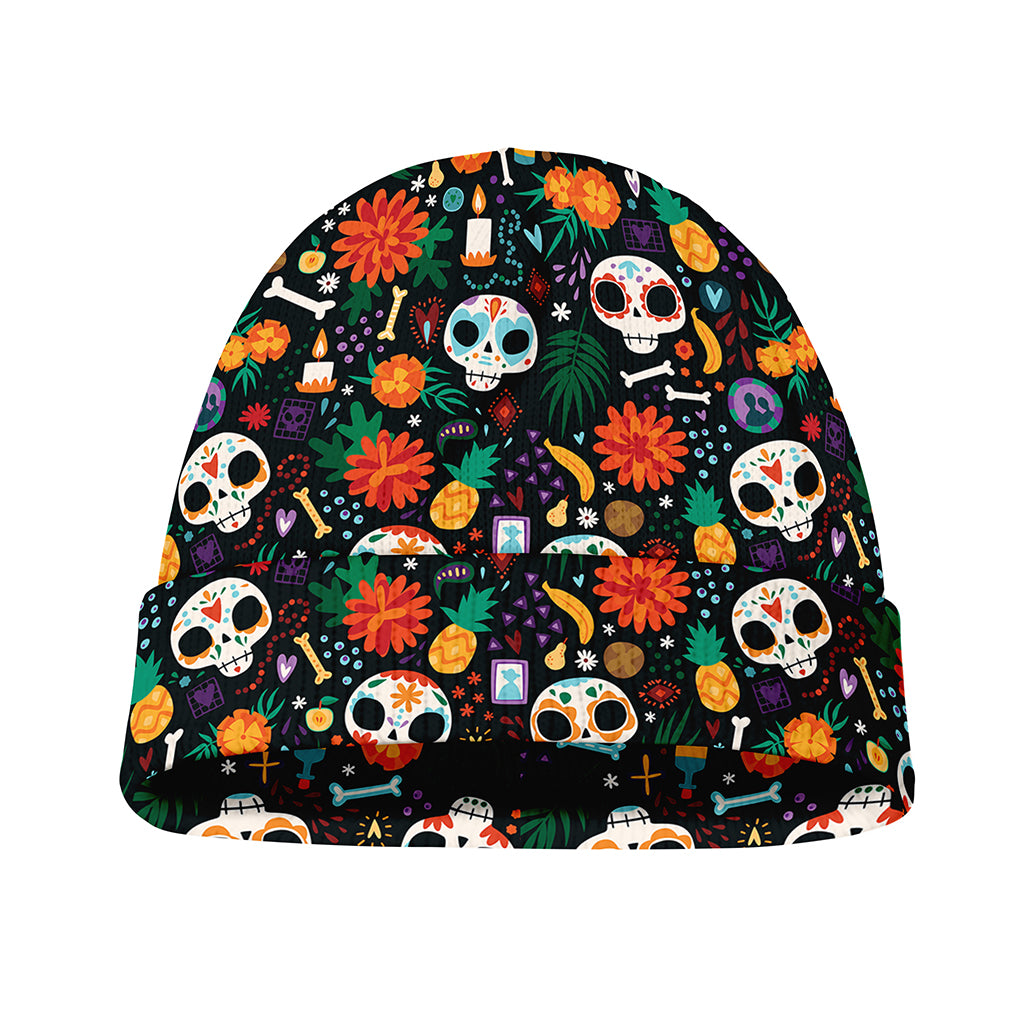 Dia De Los Muertos Day Of The Dead Print Beanie