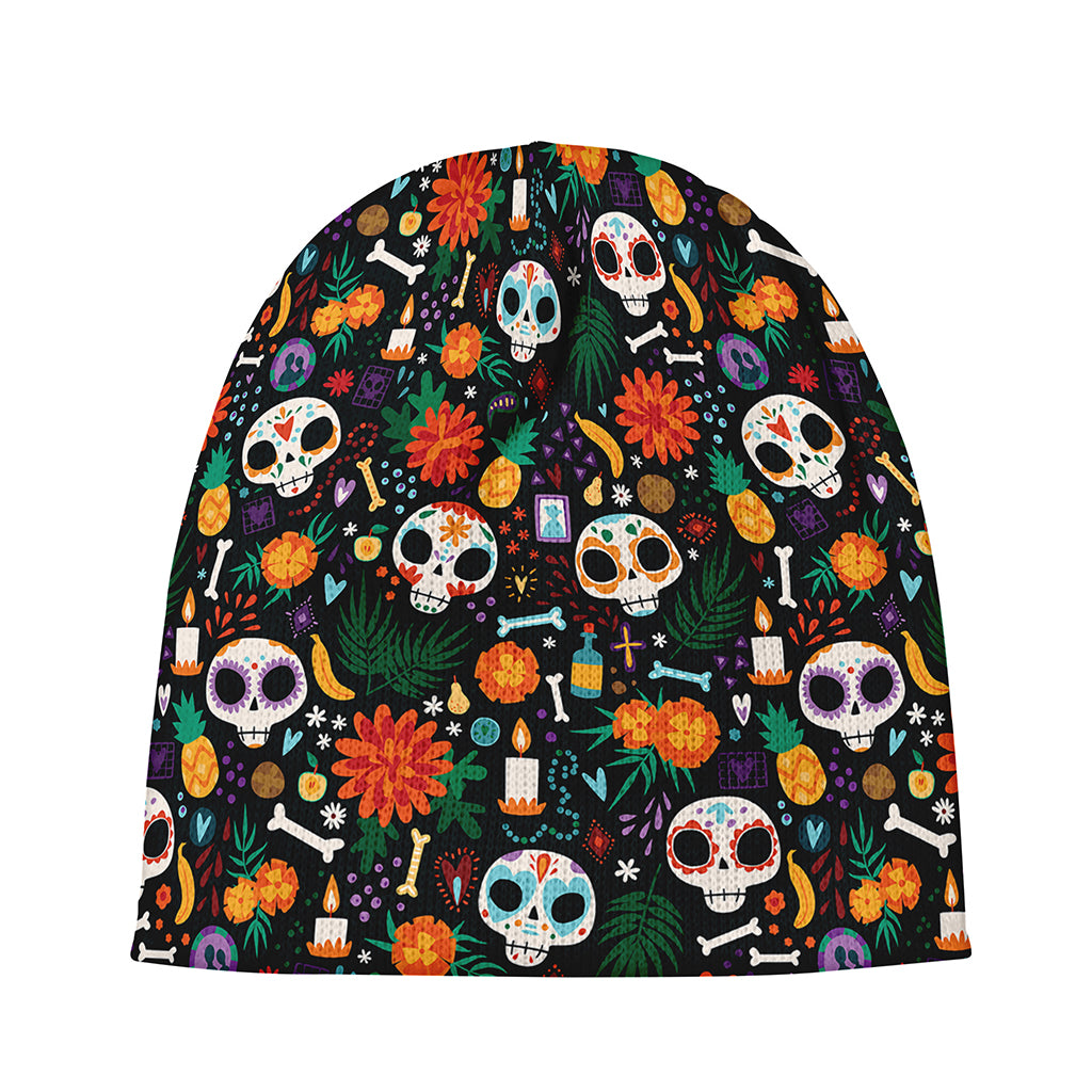 Dia De Los Muertos Day Of The Dead Print Beanie