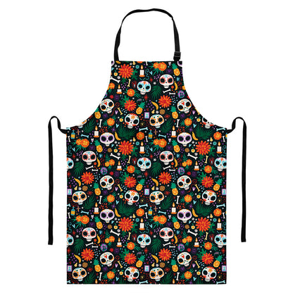 Dia De Los Muertos Day Of The Dead Print Bib Apron With Pocket