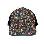 Dia De Los Muertos Day Of The Dead Print Black Mesh Trucker Cap