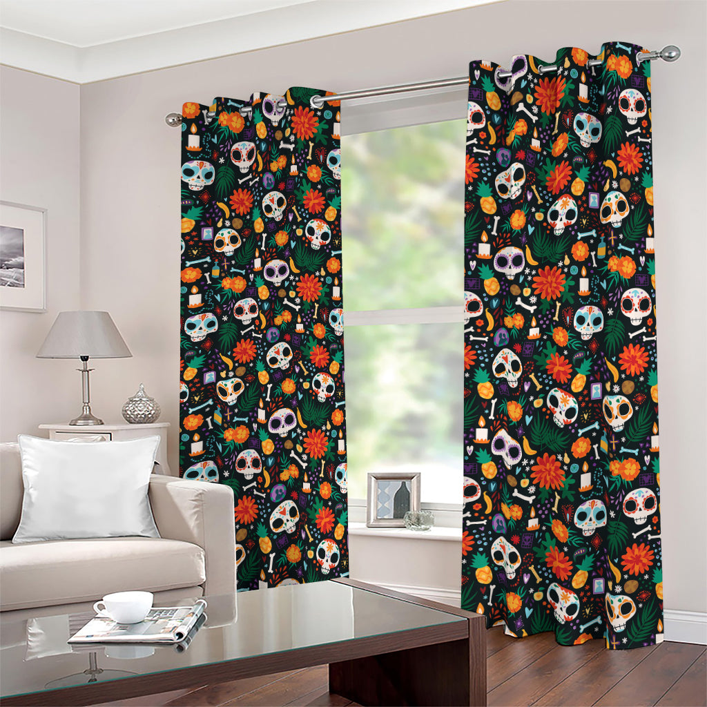 Dia De Los Muertos Day Of The Dead Print Blackout Grommet Curtains