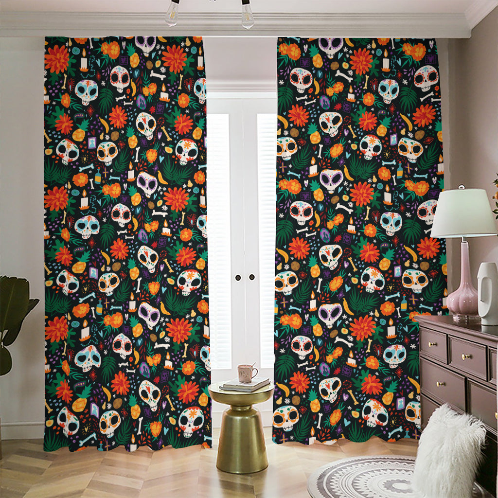Dia De Los Muertos Day Of The Dead Print Blackout Pencil Pleat Curtains
