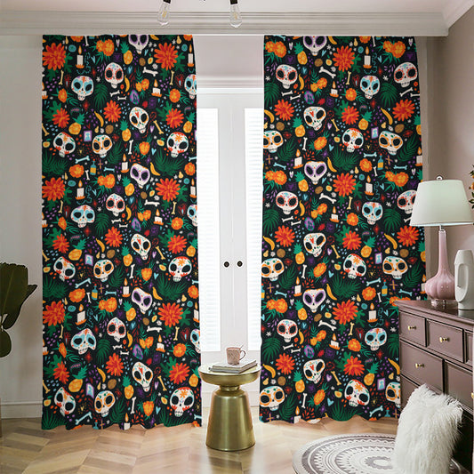 Dia De Los Muertos Day Of The Dead Print Blackout Pencil Pleat Curtains