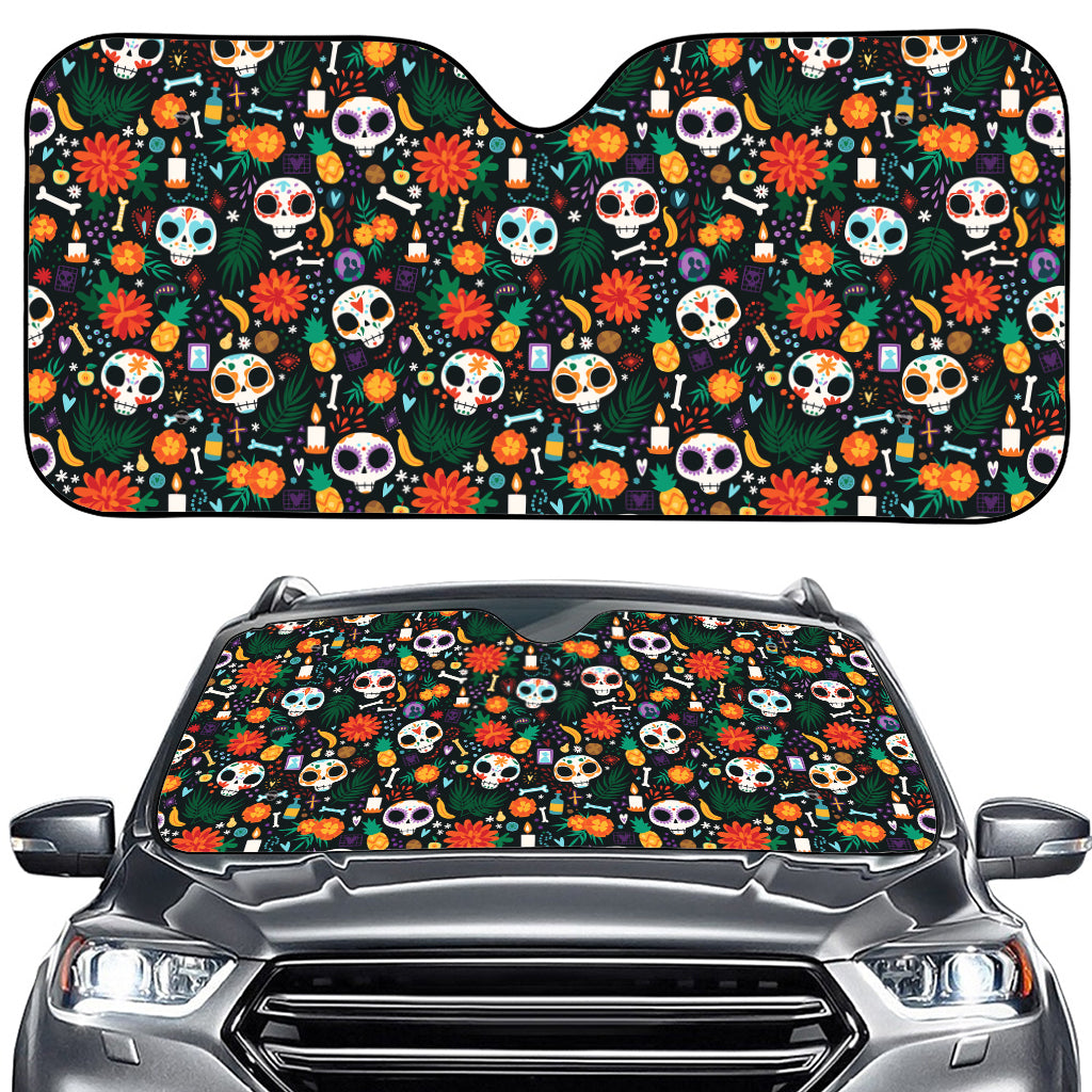 Dia De Los Muertos Day Of The Dead Print Car Windshield Sun Shade