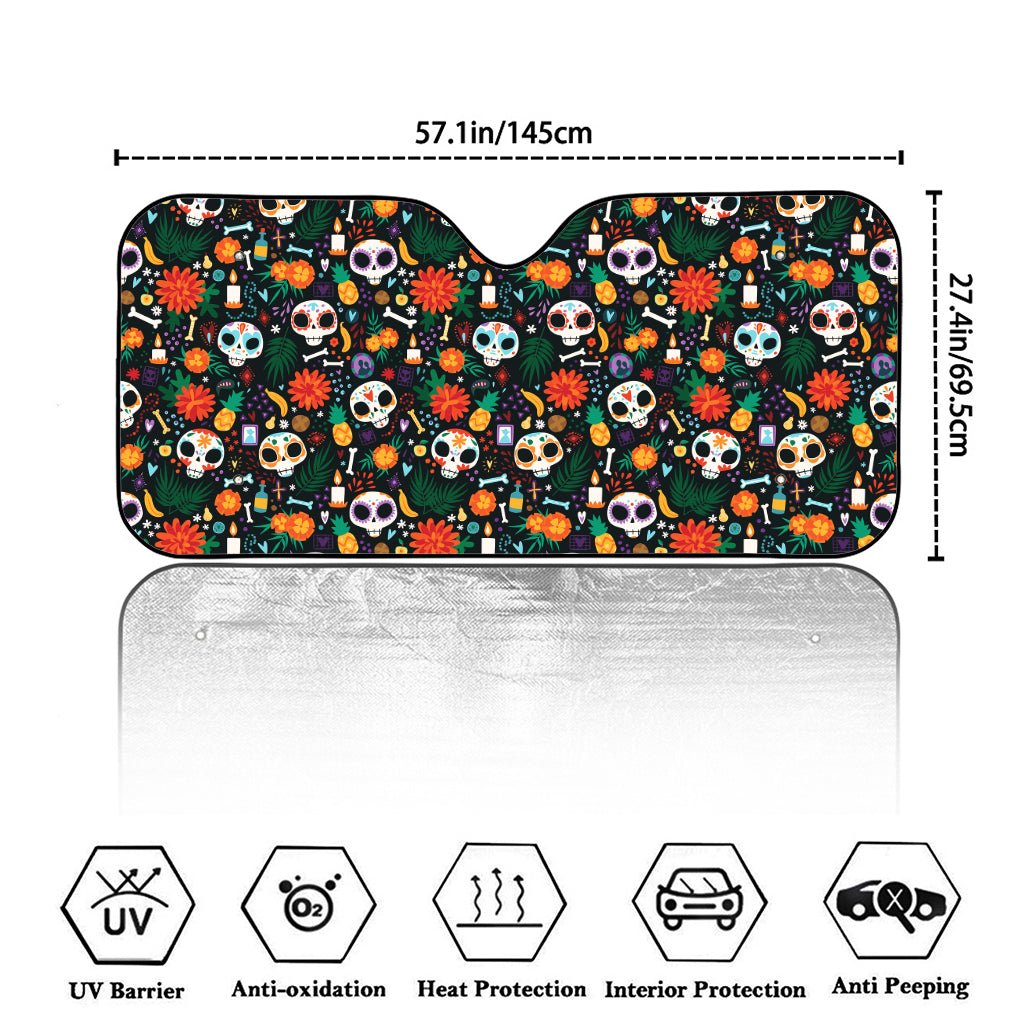 Dia De Los Muertos Day Of The Dead Print Car Windshield Sun Shade