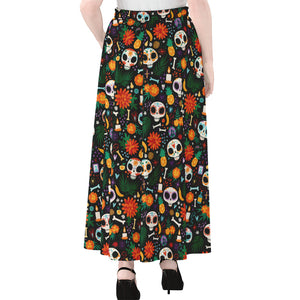 Dia De Los Muertos Day Of The Dead Print Chiffon Maxi Skirt