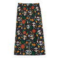Dia De Los Muertos Day Of The Dead Print Cotton Front Slit Maxi Skirt