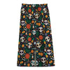 Dia De Los Muertos Day Of The Dead Print Cotton Front Slit Maxi Skirt