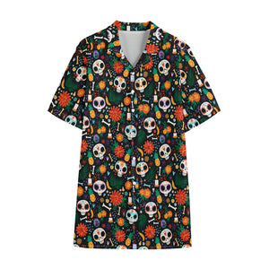 Dia De Los Muertos Day Of The Dead Print Cotton Hawaiian Shirt