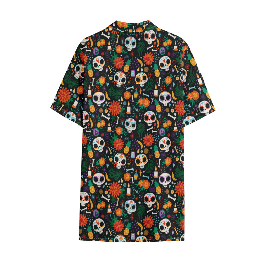 Dia De Los Muertos Day Of The Dead Print Cotton Hawaiian Shirt