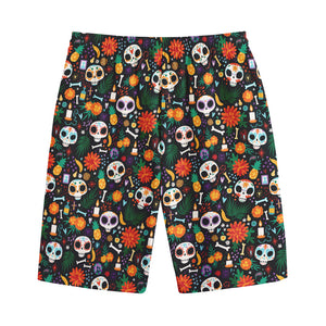 Dia De Los Muertos Day Of The Dead Print Cotton Shorts