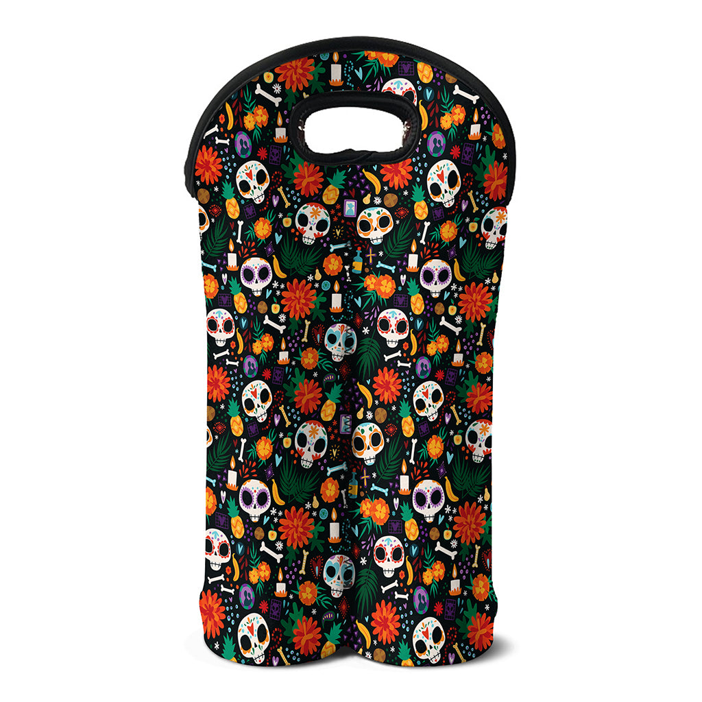Dia De Los Muertos Day Of The Dead Print Double Neoprene Wine Tote