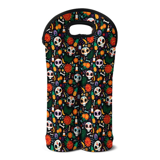 Dia De Los Muertos Day Of The Dead Print Double Neoprene Wine Tote