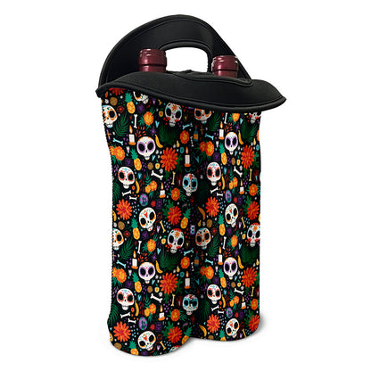 Dia De Los Muertos Day Of The Dead Print Double Neoprene Wine Tote
