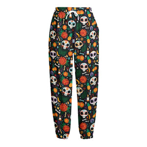 Dia De Los Muertos Day Of The Dead Print Fleece Lined Knit Pants