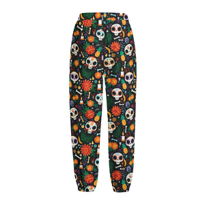 Dia De Los Muertos Day Of The Dead Print Fleece Lined Knit Pants